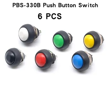 6Pcs PBS-33b 2Pin Mini Jungiklis 12mm 12V 1A Vandeniui akimirksnį mygtukas Jungiklis nuo naujo nustatyti Ne užraktas