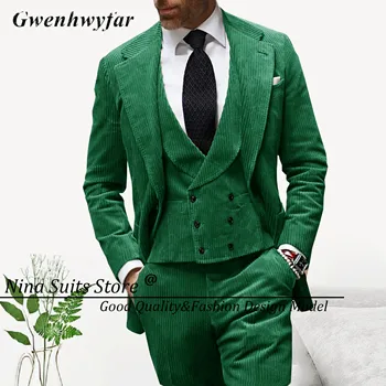 G&N Žalioji Velvetas Mens Tuxedos Žingsniu Atvartas Atsitiktinis Verslo Grupė Prom Kostiumas 3 Gabalus Nustatyti 2024 Jauni Vyrai Dėvėti Švarkas Kelnės, Liemenė