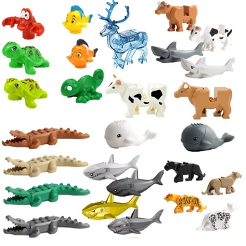 Mini Gyvūnų Modelio Švietimo Žaidimas Kūrimo Bloką, Žaislai Krokodilas Ryklys Leopard Karvė Tigras Vaikams Žaislai Vaikams Gimtadienio Dovanos