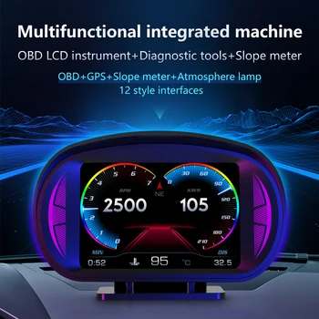 P2 Galvos OBD2 GPS automobilių HUD ekranas šlaito metre rodomas automobilio prietaisų aptikimo signalizacijos funkciją, automobilių elektronikos priedai