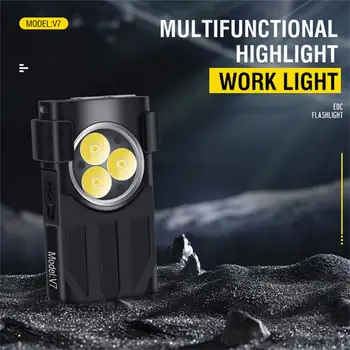 BORUiT V7 LED EDC Keychain Žibintuvėlio Tipo C Įkrovimo Nešiojamų Darbą Šviesos Mini su Clip UV Kempingas Kišenėje Žibintų