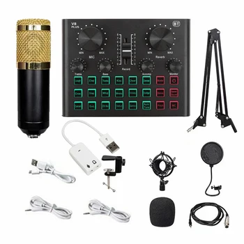 Garso plokštė & Mikrofonas V8 Plus garso plokštė BM800 Kondensatoriaus Mikrofonas Live Transliacijų Įrašymas, Karaoke Muzikos Instrumentai