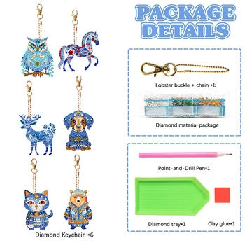 6 VNT Diamond Tapybos Keychain Papercutting Gyvūnų Dvipusis Mielas Šuniukas Specialios Formos Gimtadienio Crafting Namų Šaliai Dekoro