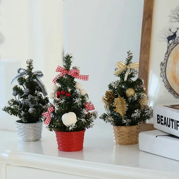 Mini Dirbtinės Kalėdų Eglutės Stalo Ornamentas Su Led Šviesos Kamuoliai, Raudonos Uogos Pušies Kankorėžis 2023 Kalėdinė Dekoracija Namuose Noel