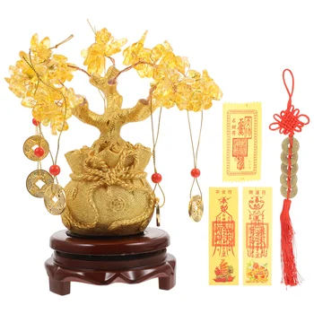 Medis Medis Natūralus citrinas rašė FengShui Bonsai Medis su Turto Ornamentu Sėkmės Bonsai Statulėlės Stalo Dekoro