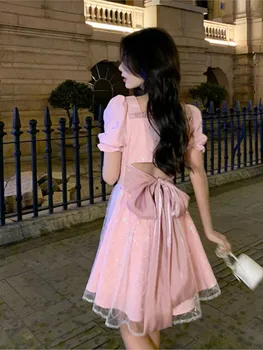Heydress 2022 Moterų Sweet Pink Sluoksniuotos Rankovėmis-line Mini Suknelė Moterų Tinklinio Aikštė Apykaklės Atostogų Suknelė Blizga Mergina Dizaino Suknelė