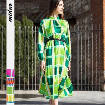 Rudens Mados Naujų Moterų Bohemijos Stiliaus ilgomis Rankovėmis Suknelė Kūrybos Geometrinis Colorblocking Spausdinimo Vidutinės Trukmės Tendencija Sijonas