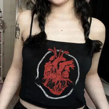 2000-ųjų Punk Moterų Estetinės Laiškas Spausdinti Grunge Gotikos Emo Mergina Camisole Apkarpyti Viršūnes Y2k Drabužius, Vintage Korsetas tankų Kūdikių Trišakiai