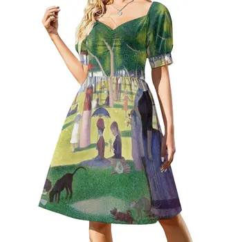 Naujas sekmadienio Popietę Parke Grande Jatte Paryžiaus Meno Seurat ' Sala Berankovis Suknelė vasaros moters suknelė 2023