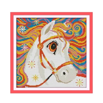 Vaivorykštė arklių kryželiu rinkinys animacinių filmų 14ct 11ct skaičius print dekoruotos drobės, siuvinėjimo, susiuvimo 