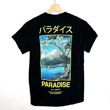 Mados Nova Mens Grafinis marškinėliai Mt Fuji Japonijoje Rojus Juoda Crewneck Dydis S