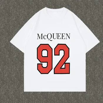 Mados Trumpas Rankovės McQueen Grafinis Numeris 92 Print T-Shirt, Derliaus 100% Medvilnės Atsitiktinis Gatvės Atsitiktinis Negabaritinių Viršuje Vyrai