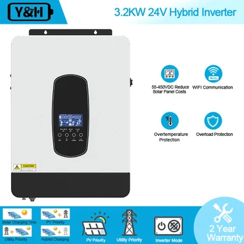 Y&H 3200W Solar Hybrid Inverter 24V AC230V Off-Grid Pure Sine Wave Inversor 80A MPPT Saulės Įkroviklis,PV 55-450V Paramos WIFI