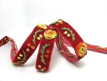 15mm Siūlai Rožių Žiedų Siuvinėti ant Aksomo Juostelės|Gėlių Embellishment, Siuvimo|Quilting|amatai|Plaukų Aksesuarai