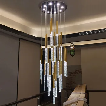 Prabangūs Laiptai Liustra Šiuolaikinės Ilgai LED Kristalų LightIn Didelių Prieškambario Fojė Loft Lempos Aukso Laiptų Pakabukas