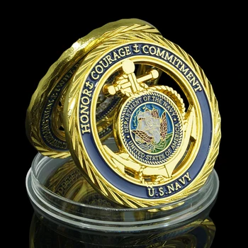 JAV karinio jūrų Laivyno Inkaro Tuščiaviduriai Karinis Iššūkis Monetos, Aukso spalvos Moneta Įsipareigojimų Drąsą Garbę Progines Monetas Dovanos