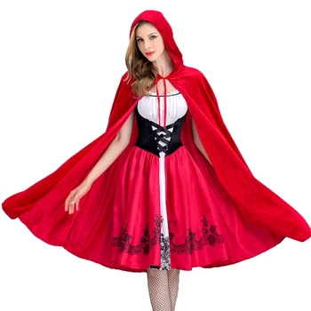 Moterų Gotikos Red Riding Hood Kostiumas su Gobtuvu Apsiaustu Kalėdų Halloween Party Dress Su Žaliuoju Suaugusiųjų Vaidmenų