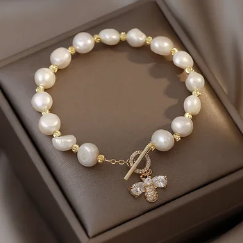 Baroko gėlavandenių perlų apyrankė nišą retro stiliaus vyresnysis prasme bičių pakabukas šviesos prabanga cirkonis vertus string didmeninės dovanų karšto