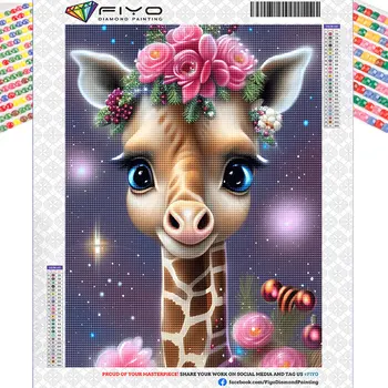 5D Diamond Tapyba Nauja Kolekcija 2023 Žirafa Visą Deimantų Mozaikos Gyvūnų Kryželiu 