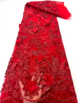 3D Nėrinių Audinio Vestuvinė Suknelė Šalies Moterų 5 Metrų Krištolo Karoliukai, Aukštos Kokybės Zawalcowany prancūzijos Ju Prabanga Afrikos Blizgučiais Tiulio