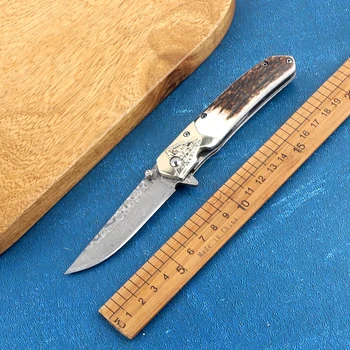 Damasko peilis sulankstomas peiliukas su tika rankena, traukinio medžiotojo peilis, kempingas medžioklės peilis, lauko priemonė, EDC