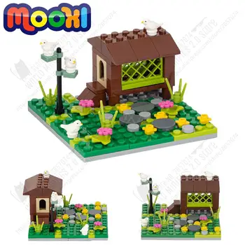 MOC0060 Ūkio Serijos SS Paukščių Patalpų Blokai Baltos Paukščiai, Gyvūnai Lizdą Modelis Žolės Augalo Dalis Plytų Surinkti Žaislai Vaikams