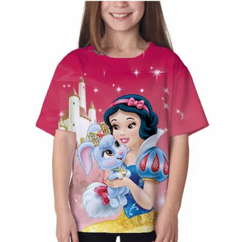 Snow White T-shirt Vaikų Princesė 3D Spausdinimo marškinėliai Atsitiktinis Mielas Viršuje Disney Serijos T-shirt Vaikų Mergaitė Animaciją T-shirt