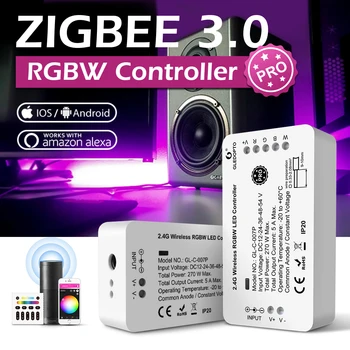 GLEDOPTO Zigbee 3.0 Smart Šviesa Pro RGBW LED Juostos Valdiklis Suderinamas su Centru Tiltas Mobilųjį Telefoną App, Nuotolinio Valdymo Balsu