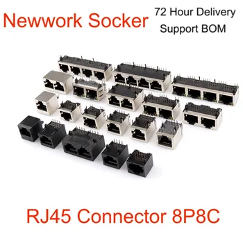 RJ45 Jungtis Newwork Sąsaja 8P8C Kristalų Galvos Newwork kištukinis Lizdas su Ekranavimo Žibintai RJ45 Lizdą PCB Ethernet 90 Laipsnių