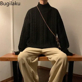 Mados Vintage Megztinis Vyrams Naują Atvykimo Juoktis-Kaklo, ilgomis Rankovėmis Prarasti Šiltas Megztinis Vyrų vientisos Spalvos Visas rungtynes, Twist Megztiniai Megztinis